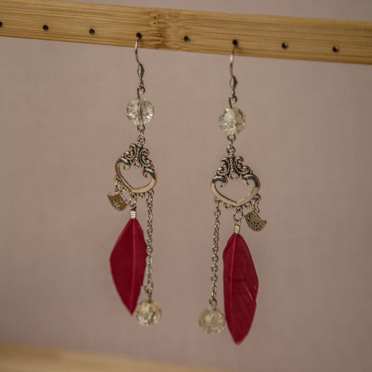 Boucles d'oreilles coeur et petit oiseau