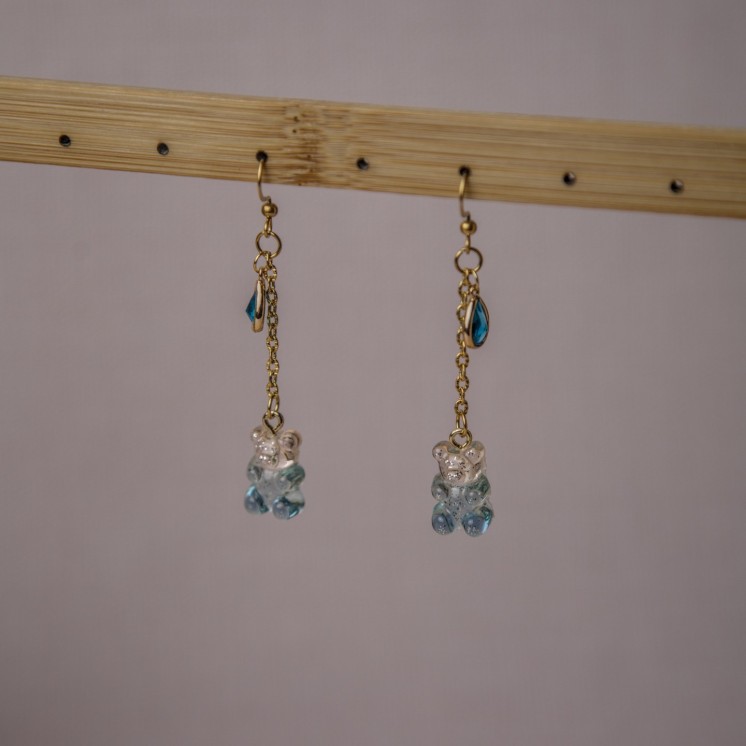 Boucles d'oreilles ourson bleu