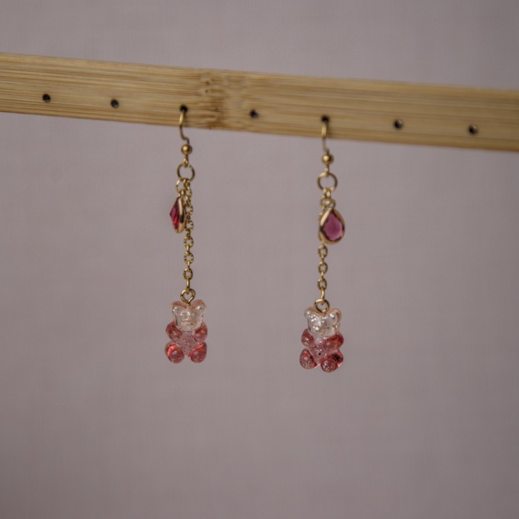 Boucles d'oreilles ourson rose indien