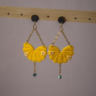 Boucles d'oreilles éventail jaune