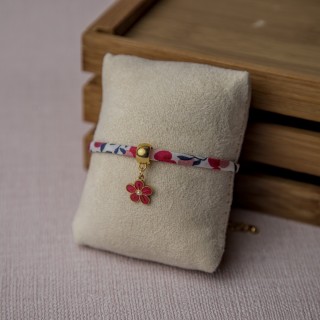 Bracelet tissu fleur rose