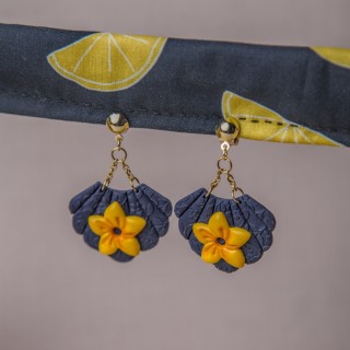 Clips éventail bleu fleur jaune